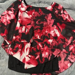 AB Studio Red and Black Floral Blouse